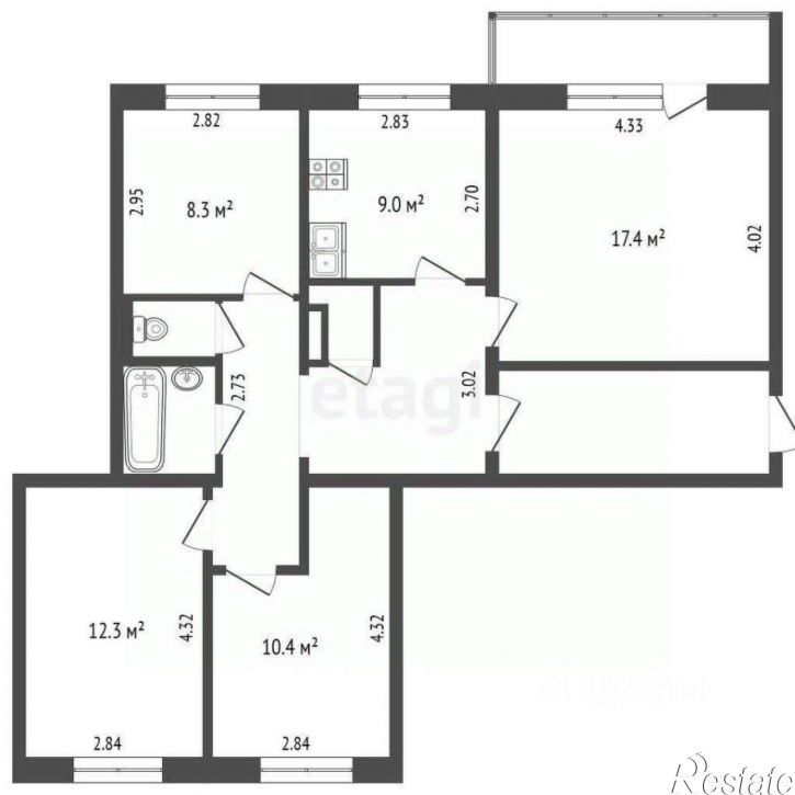 4-комн квартира Комсомольская улица, 19В,  д. 19В