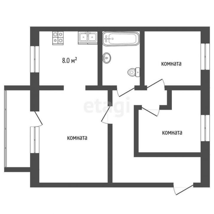 3-комн квартира улица Ленина
