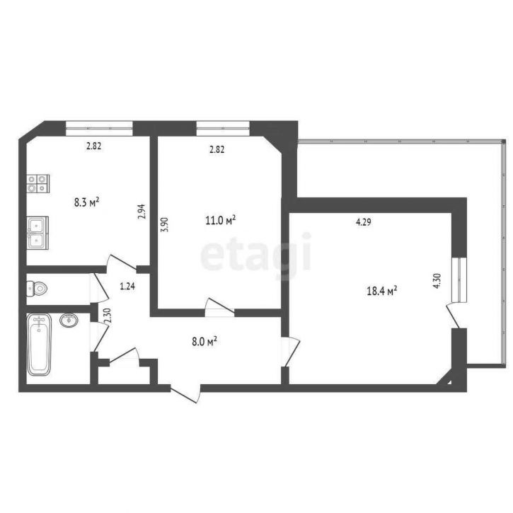 2-комн квартира Береговая улица