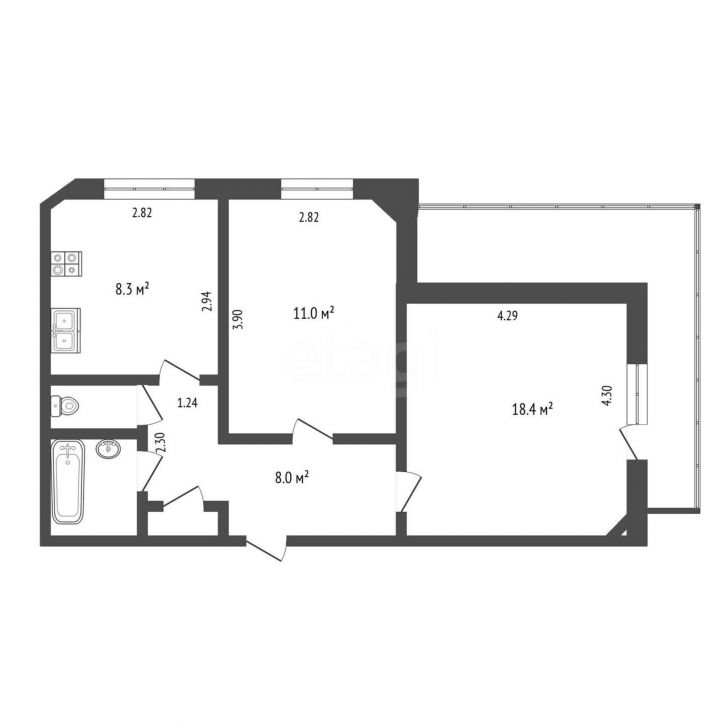 2-комн квартира Береговая улица