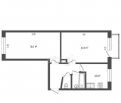 2-комн, 46.5кв м, этаж 3/5 улица 50 лет СССР